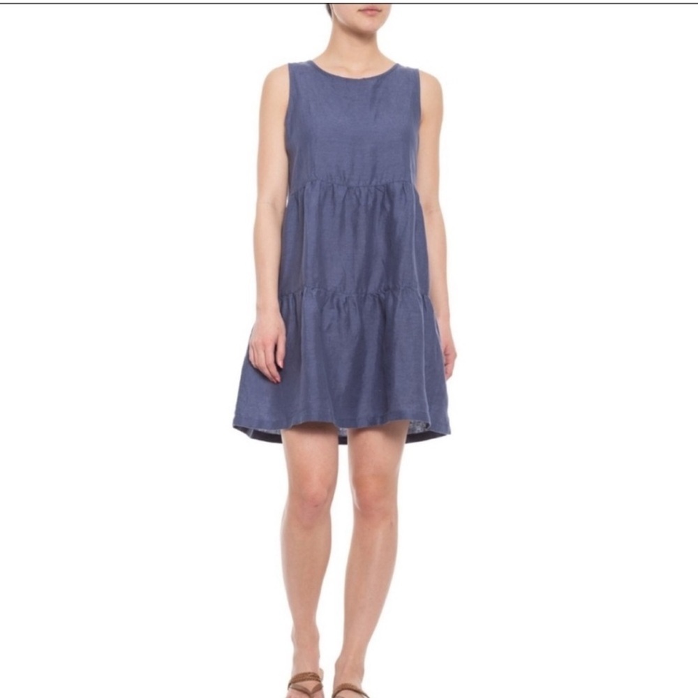C&C California Blue Linen Tiered Sleeveless Dress